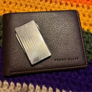 Perry Ellis Silver Money Clip with Brown Leather Accent